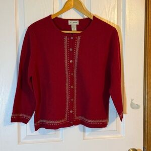 L.L. Bean Vintage Red 100% Lambs Wool Beaded Short Sweater Medium